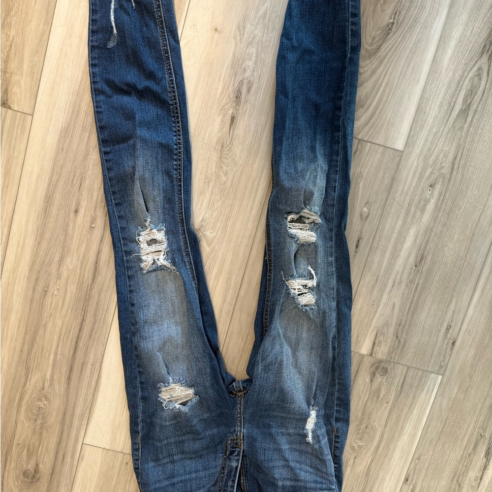 Fashion Nova Blue Distressed Skinny Jeans